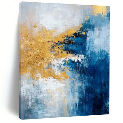 Acrylic Modern Art Paintings Blue, Gold, and White Abstract Art PT654