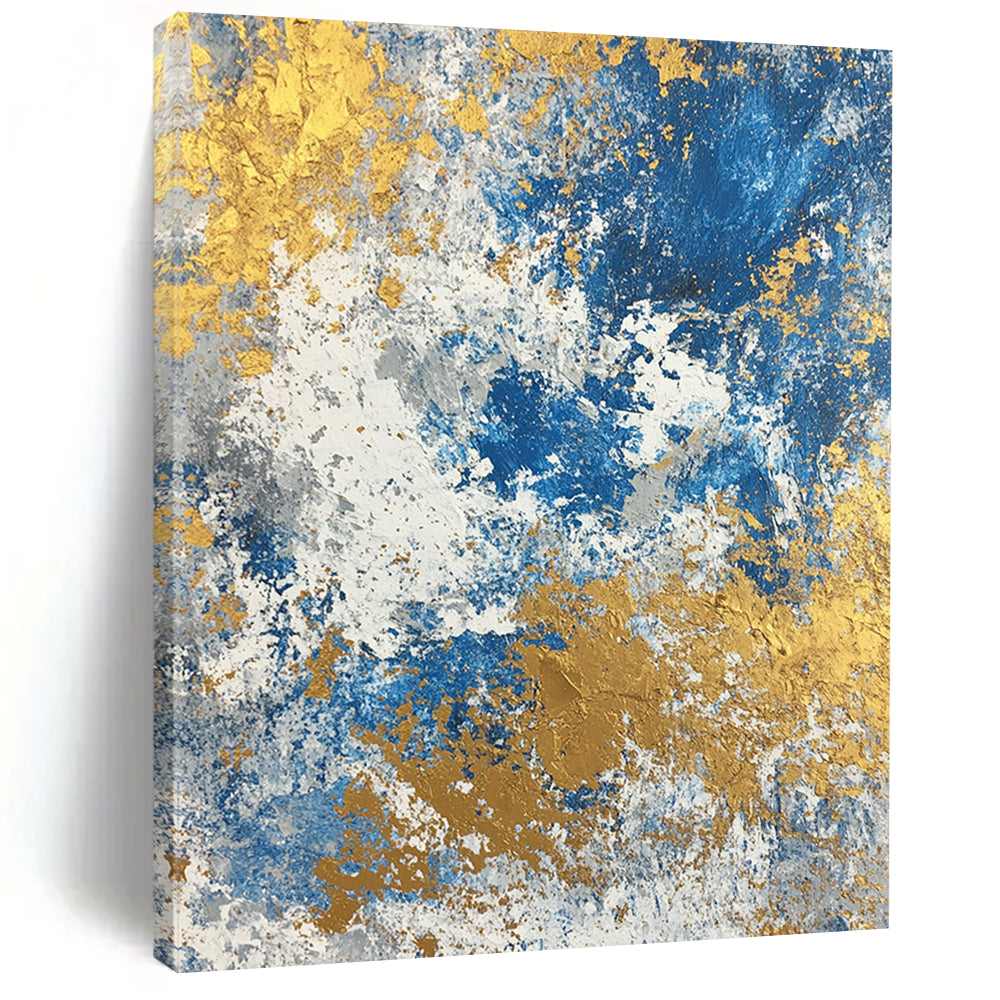 Acrylic Modern Art Paintings Blue, Gold & Gray Textured Abstract Painting On Canvas PT117