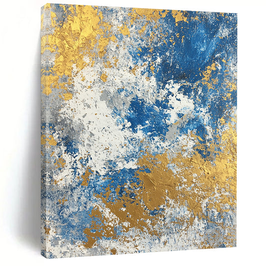 Acrylic Modern Art Paintings Blue, Gold & Gray Textured Abstract Painting On Canvas PT117