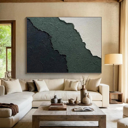 48x60 Green, Black & White Textured Abstract Painting On Canvas PT047