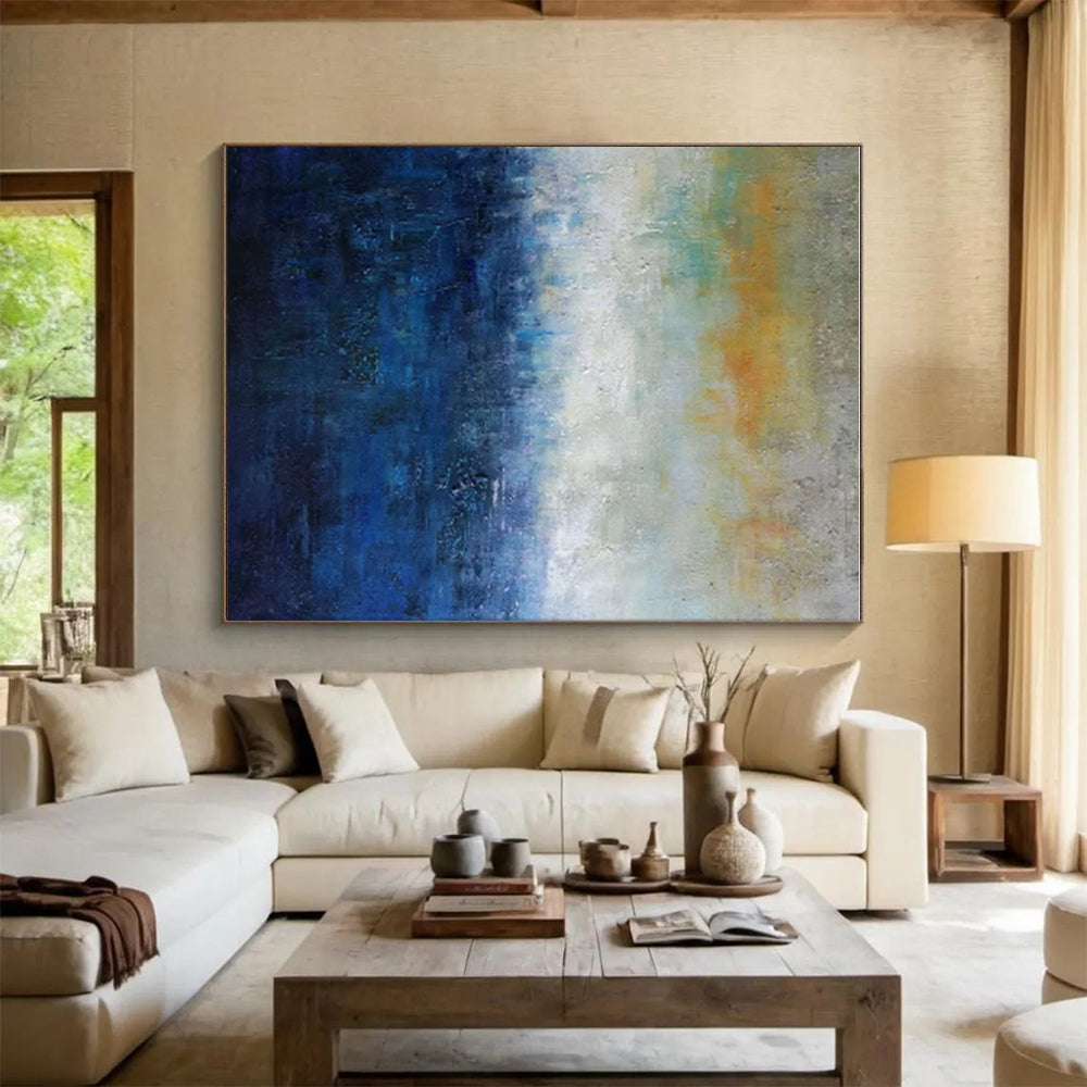 Large Size - Blue, Orange & White Abstract Landscape Art with Gradient Layers PT604