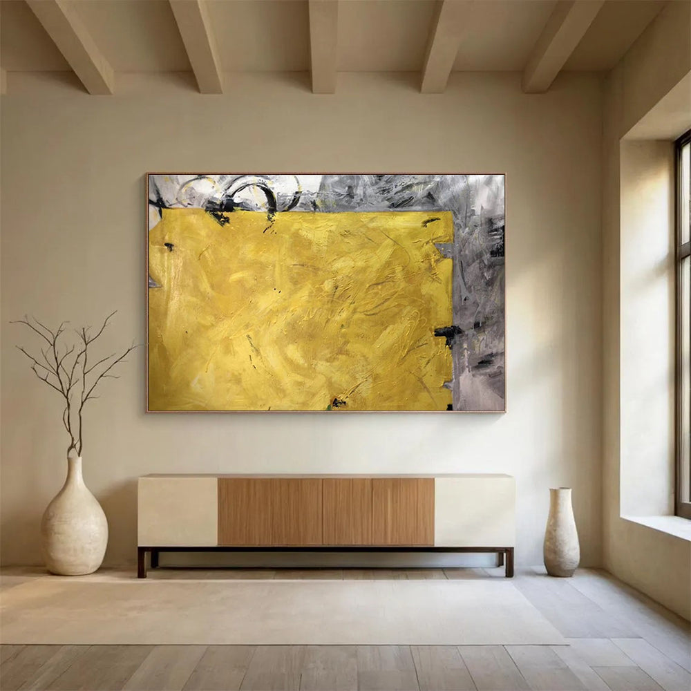 Oversized Abstract Wall Art Yellow & Gray Abstract Textured Art HPS218