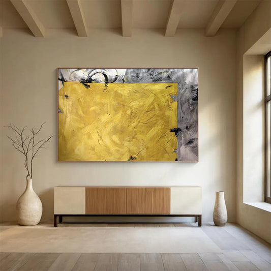 Oversized Abstract Wall Art Yellow & Gray Abstract Textured Art HPS218