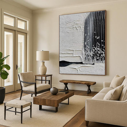 Oversized Abstract Wall Art Black White Textured Abstract Art PT379