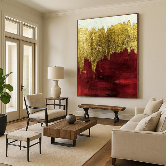 48x60 Red & Gold Textured Abstract Painting On Canvas PT066