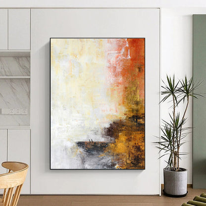 Big Painting in Yellow, Orange, Red, and Gray Abstract Composition, Modern Art Acrylic PT292