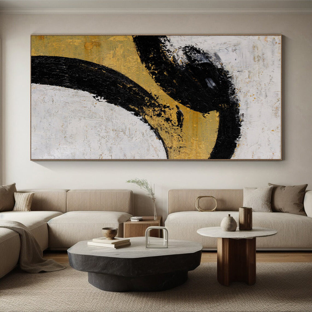 Unique Abstract Art with Black, Gold, and White, Handmade Art Piece PT285