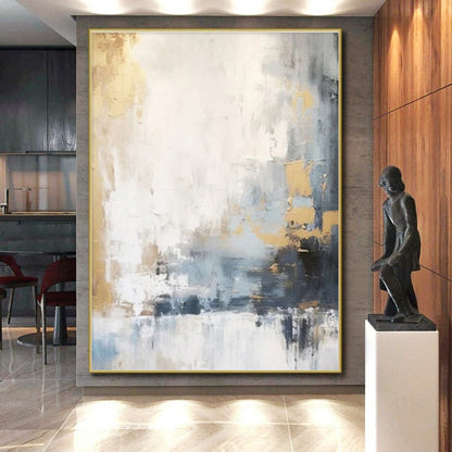 Large Size Gold, Gray, and White Textured Abstract Art PT753