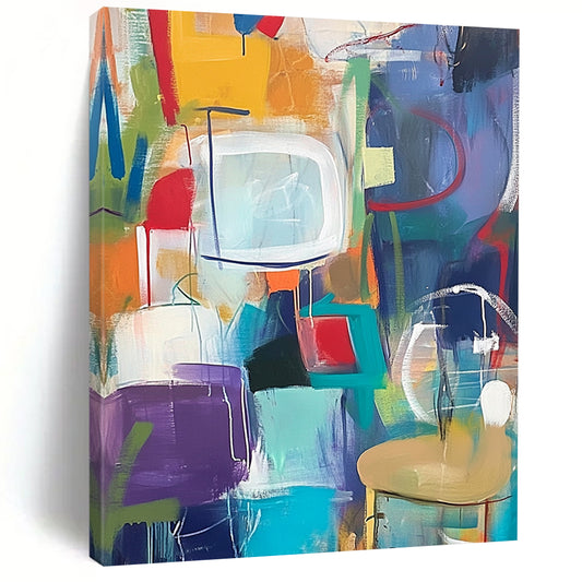 Original Large Abstract Paintings For Sale, Colorful Geometric Abstract Art PT152