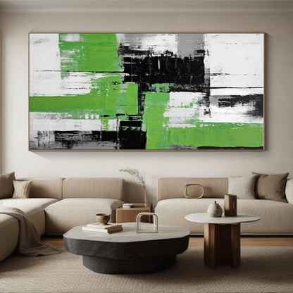 Cool Abstract Paintings Green, Black, White, and Gray Geometric Abstract Art PT796