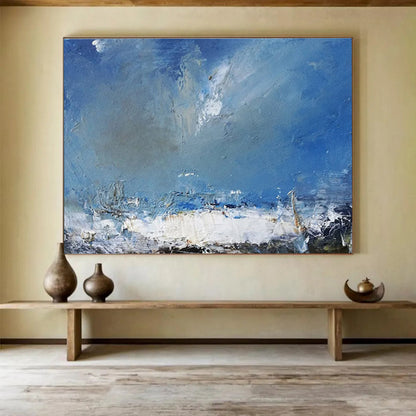 Handmade Art Blue & White Abstract Stormy Sea Art HPS186