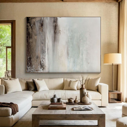 Large Size Beige, Grey, and Brown Abstract Landscape Textures Art PT237