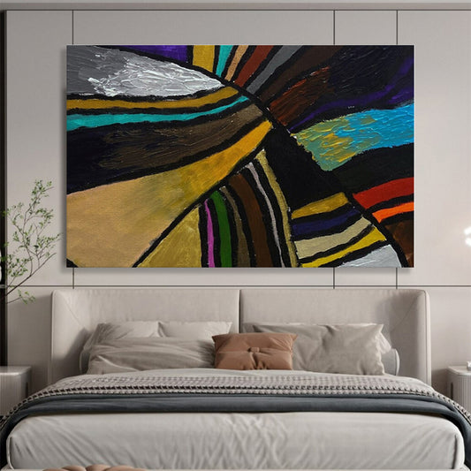 Hand Painted Art Colorful Geometric Abstract On Canvas HPS011