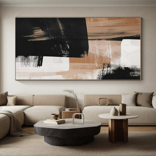 Cool Abstract Paintings Black Beige Geometric Abstract Art PT442