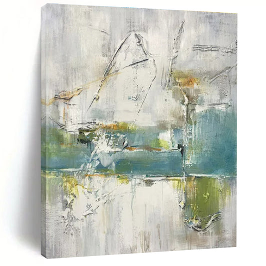Textured Abstract Art - Gray, Blue, Green & White Textured Abstract Art with Dynamic Forms PT609