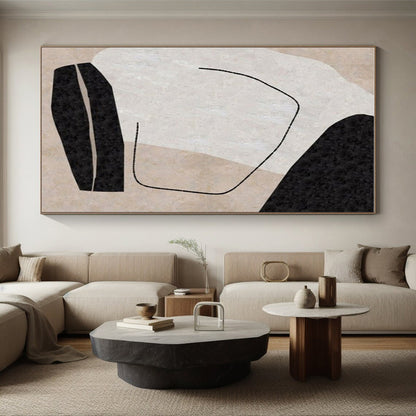 Handmade Art Black, Beige, and White Organic Abstract Art PT700