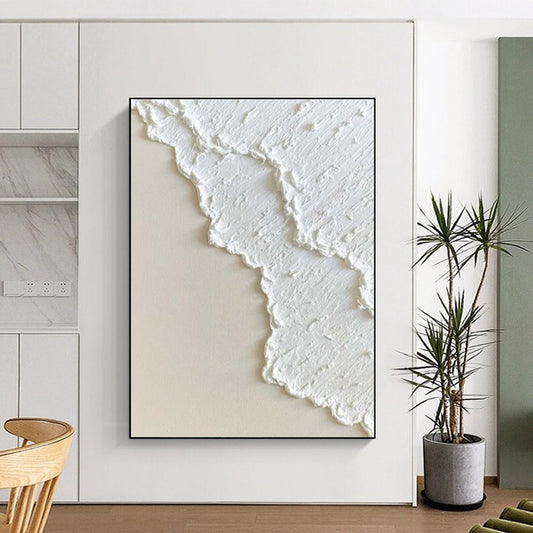 Hand-Painted White Textured Minimalist Abstract Art PT337