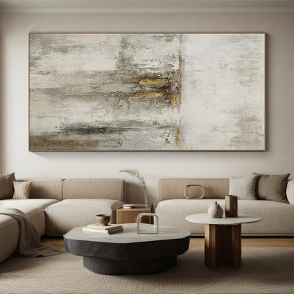 Large Painting In Living Room Gray Beige Gold Textured Abstract Art PT418
