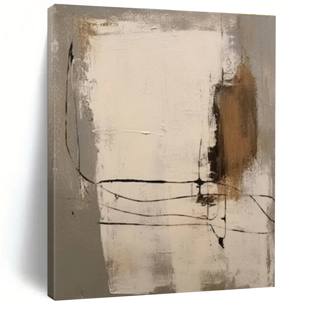 Minimalist Canvas Art Gray Beige Black Line Abstract Artwork PT483