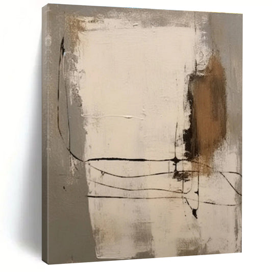 Minimalist Canvas Art Gray Beige Black Line Abstract Artwork PT483