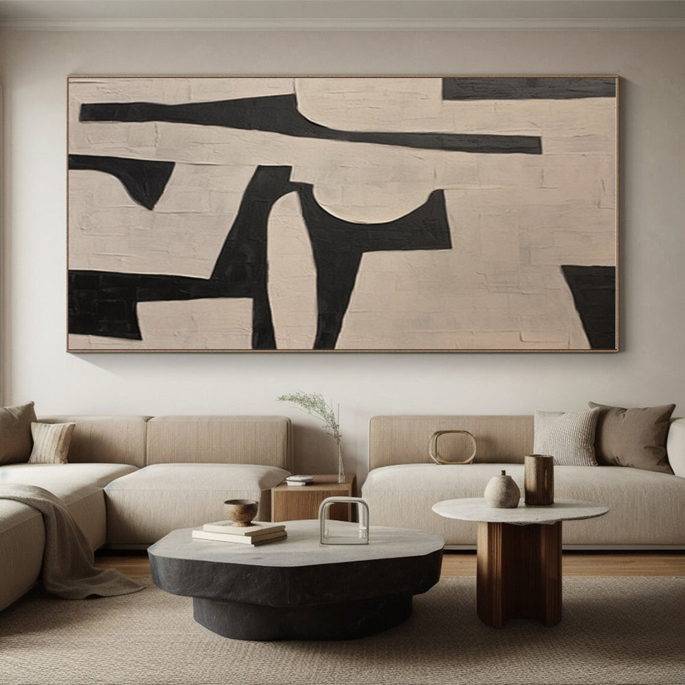 Cool Abstract Paintings in Black and White Geometric Shapes, Hand-Painted Acrylic Art PT300