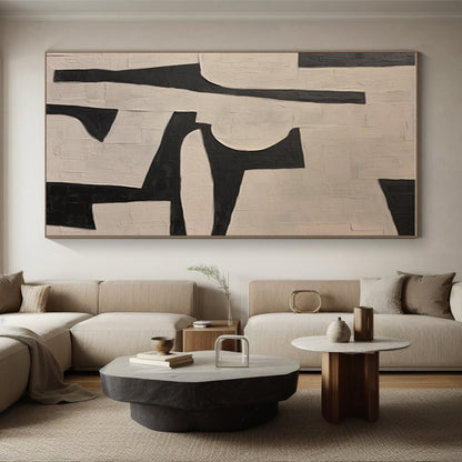Cool Abstract Paintings in Black and White Geometric Shapes, Hand-Painted Acrylic Art PT300
