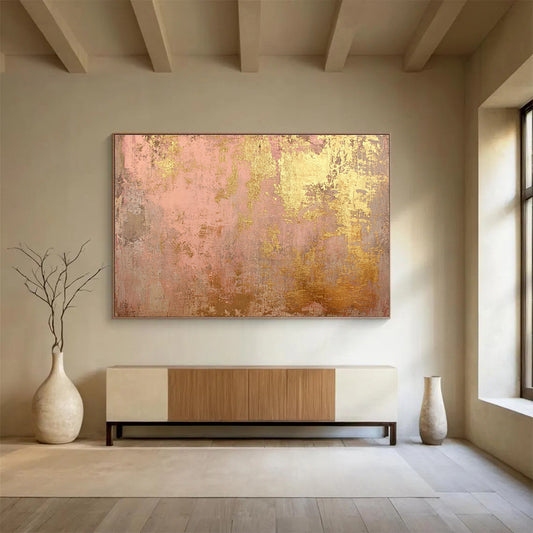 48x60 Pink & Gold Textured Abstract Acrylic Painting HPS245
