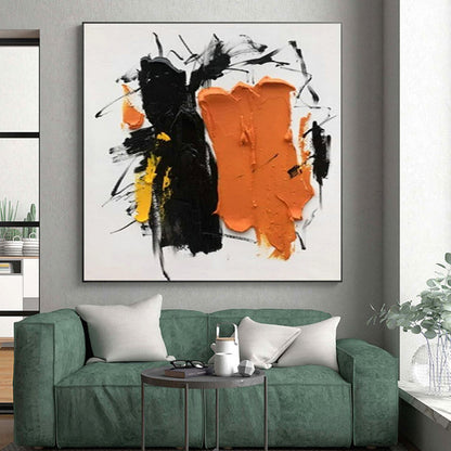 Unique Abstract Art Black, Orange and Yellow Dynamic Abstract Piece, Large Contemporary Wall Art PT522