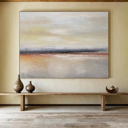 Large Contemporary Wall Art Beige, Gray & Orange Abstract Landscape Art HPS178