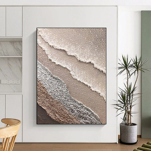 Handmade Art with Layered Beige, Gray, and Brown Textures, Oversized Abstract Wall Art PT009