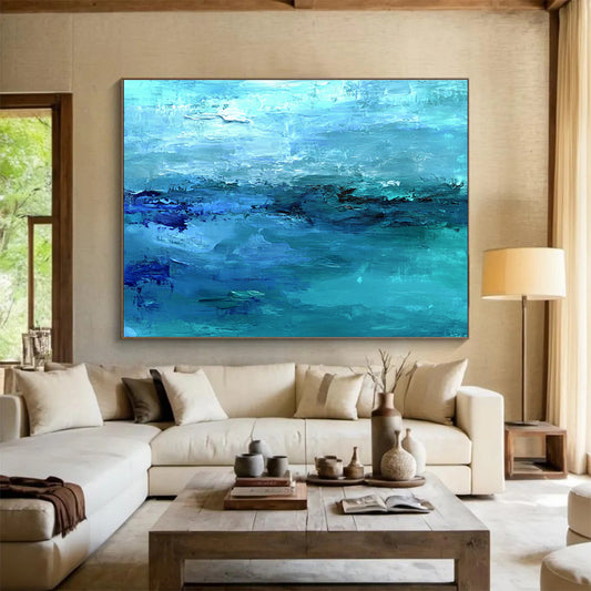 Huge Size Shades of Blue Abstract Seaside Acrylic Modern Art Painting HPS313