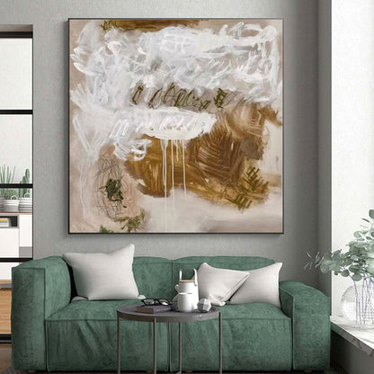 Acrylic Modern Art Paintings White and Brown Textured Abstract Art PT675