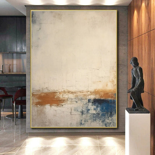 Hand-Painted Beige, Brown, and Blue Textured Abstract Art PT754