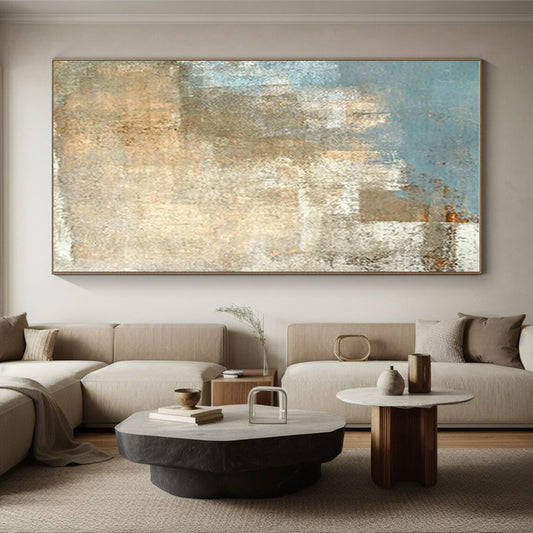 Large Size Beige Blue Textured Abstract Landscape Art PT499
