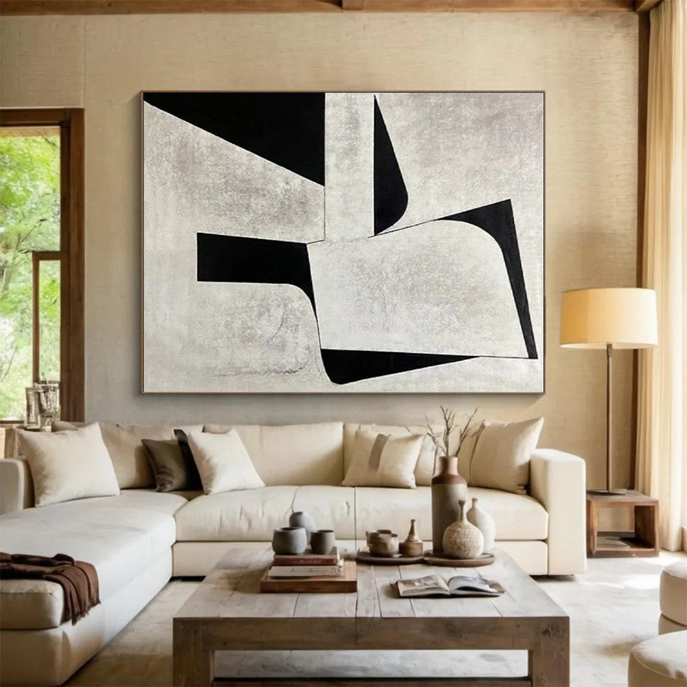 Minimalist Canvas Art Black and White Geometric Abstract, Modern Art Acrylic PT552