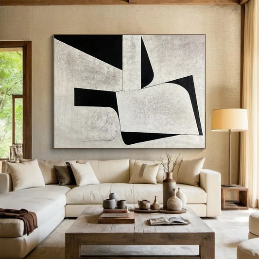 Minimalist Canvas Art Black and White Geometric Abstract, Modern Art Acrylic PT552