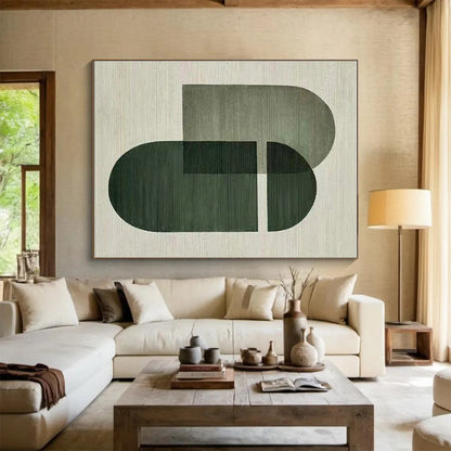 Handmade Art Green and Gray Abstract Geometric Forms, Oversized Abstract Wall Art PT514