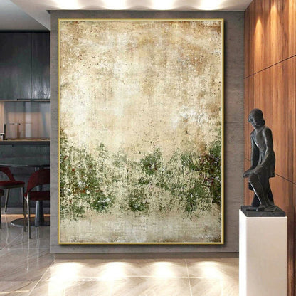 Hand Painted Art Beige & Green Textured Abstract Painting On Canvas PT073