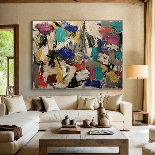 Huge Size - Multicolor Chaotic Blocks Abstract Expressionism Painting PT572