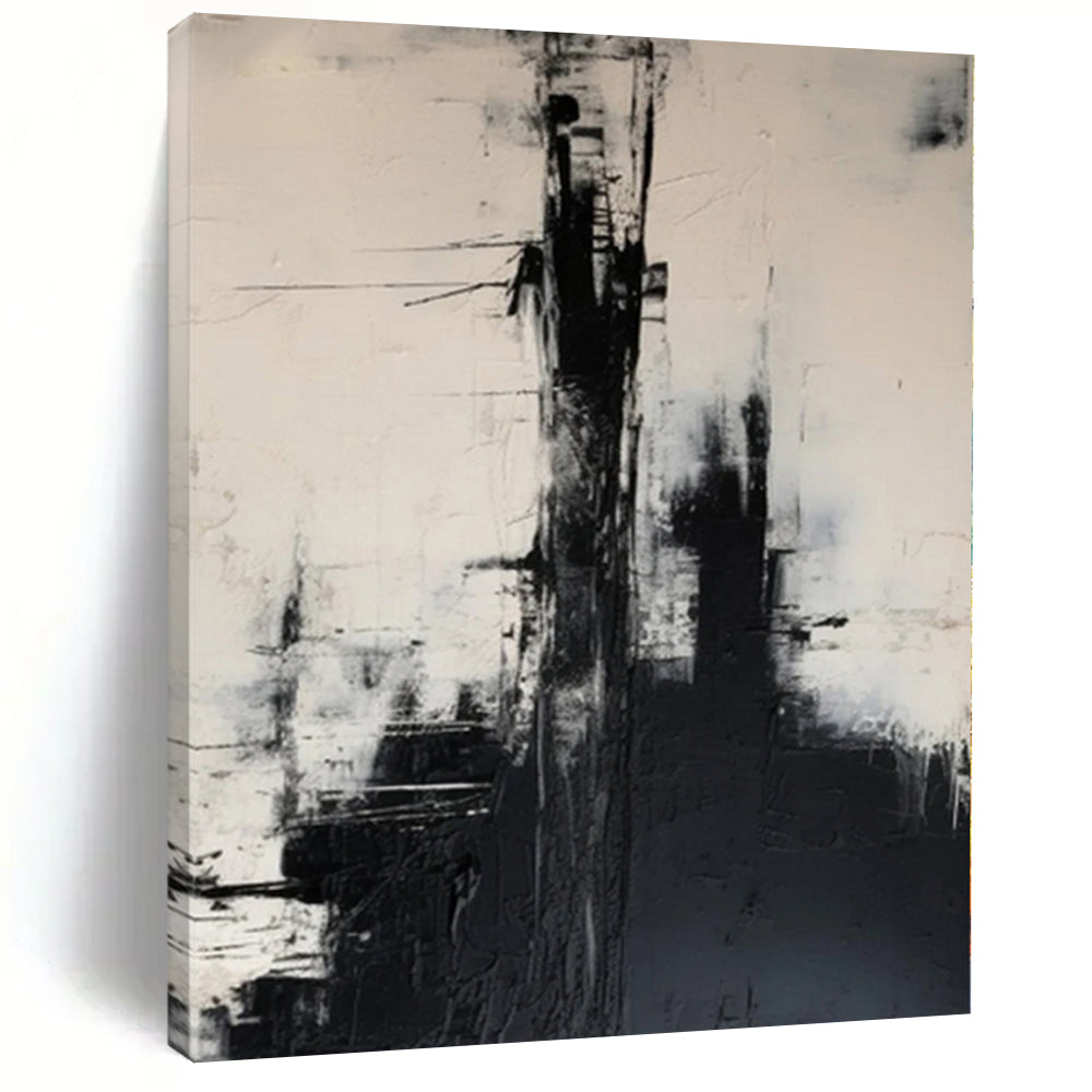 48x60 Black & White Textured Urban Abstract Painting On Canvas PT056