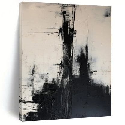 48x60 Black & White Textured Urban Abstract Painting On Canvas PT056