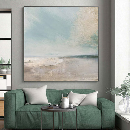 Large Size Beige, Blue, and White Textured Landscape Abstract Art PT710