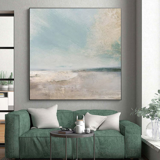 Large Size Beige, Blue, and White Textured Landscape Abstract Art PT710