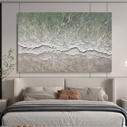 Large Contemporary Wall Art Green and White Textured Abstract Seaside Art HPS386