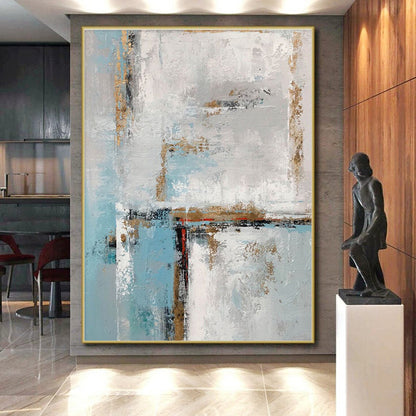 Large Painting In Living Room Blue Gray Gold Textured Abstract Art PT427