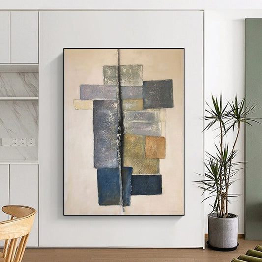 Minimalist Canvas Art - Neutral Tones Geometric Blocks Abstract Art PT573