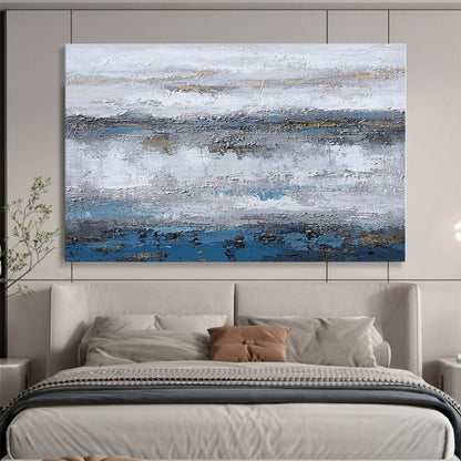 Cool Abstract Paintings Blue, Gray & Gold Textured Abstract Painting On Canvas HPS124