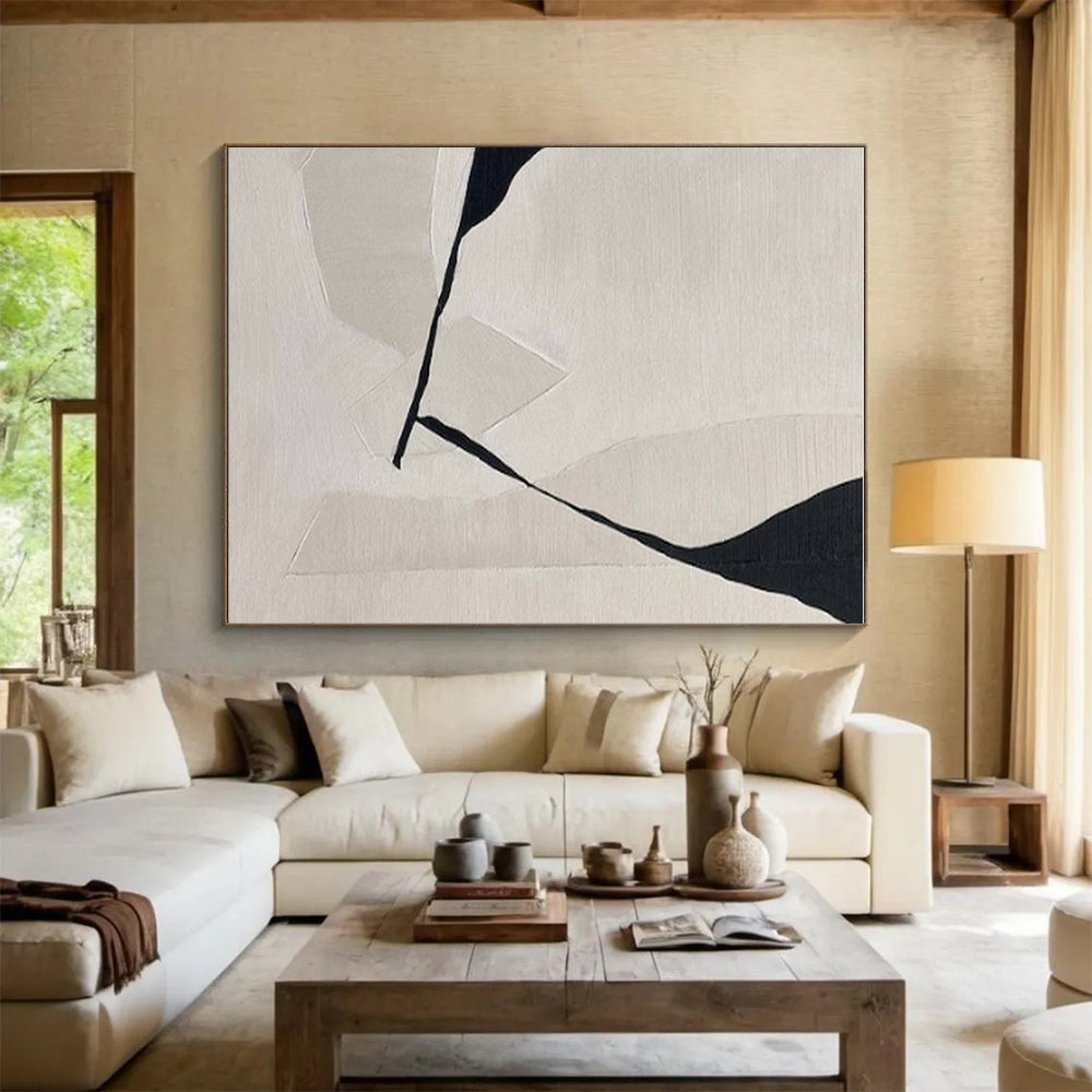 Modern Art Acrylic Beige and Black Geometric Abstract Art PT795