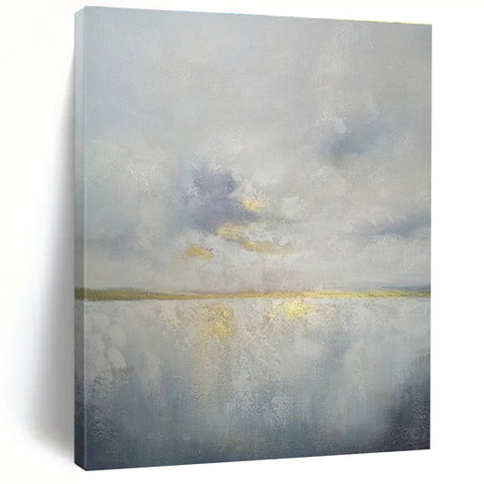 Large Size Gray, Blue, and Gold Textured Landscape Abstract Art PT773