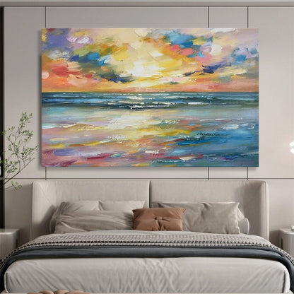 Large Painting In Living Room Multicolor Abstract Seaside Sunset Art HPS405